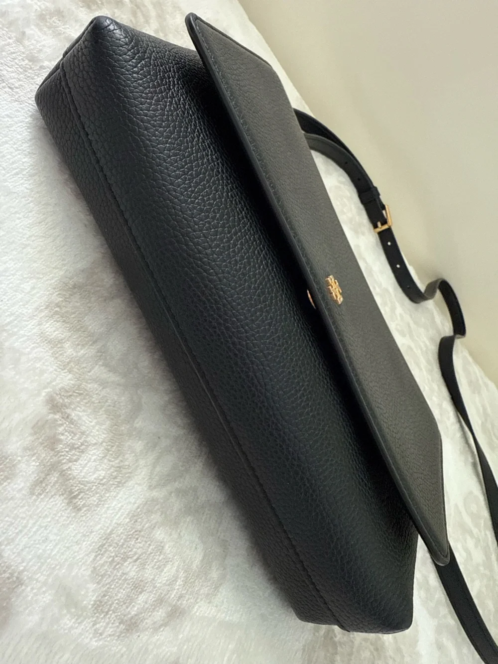 Tory Burch Blake Flap Black Pebbled Leather Small Crossbody